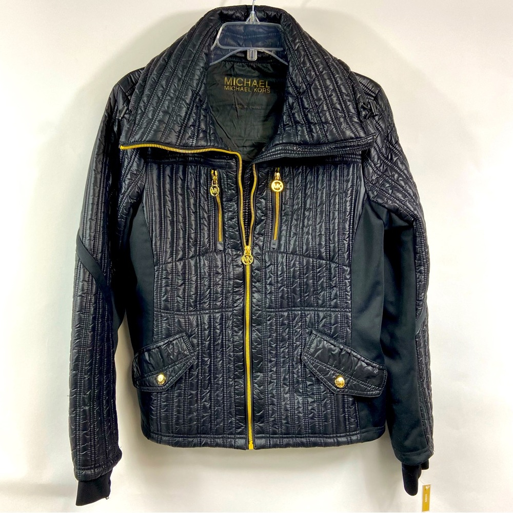 Michael Kors Black Down Puffer Moto Jacket, Large - NWT